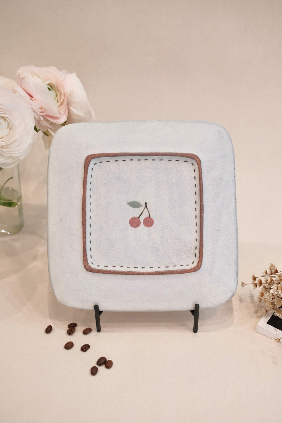 Kei Mitsumochi ミツ持啓 Rectangle Plate - Checked Pattern Red Cherry KM18