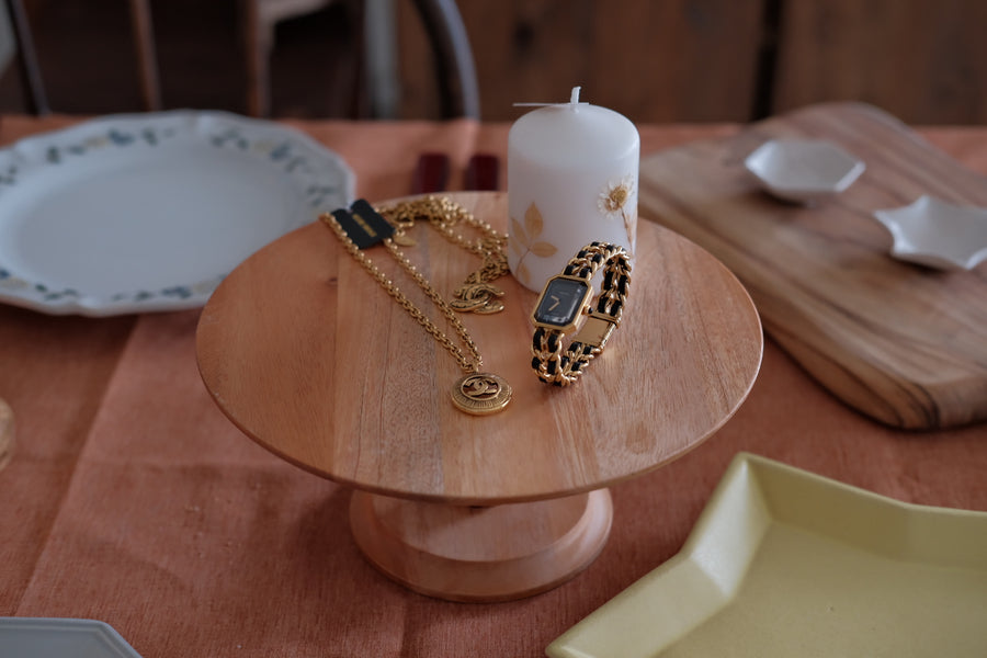 Natural Wood Pedestal Plate Cake Stand