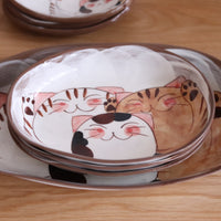 Hasami Arita ware Friendly Cat Curry Plates Oval Cat