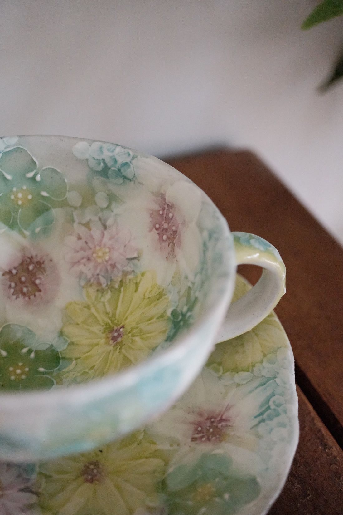 Seto Ware Flower Coffee Cup With Saucer