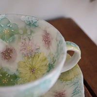 Seto Ware Flower Coffee Cup With Saucer