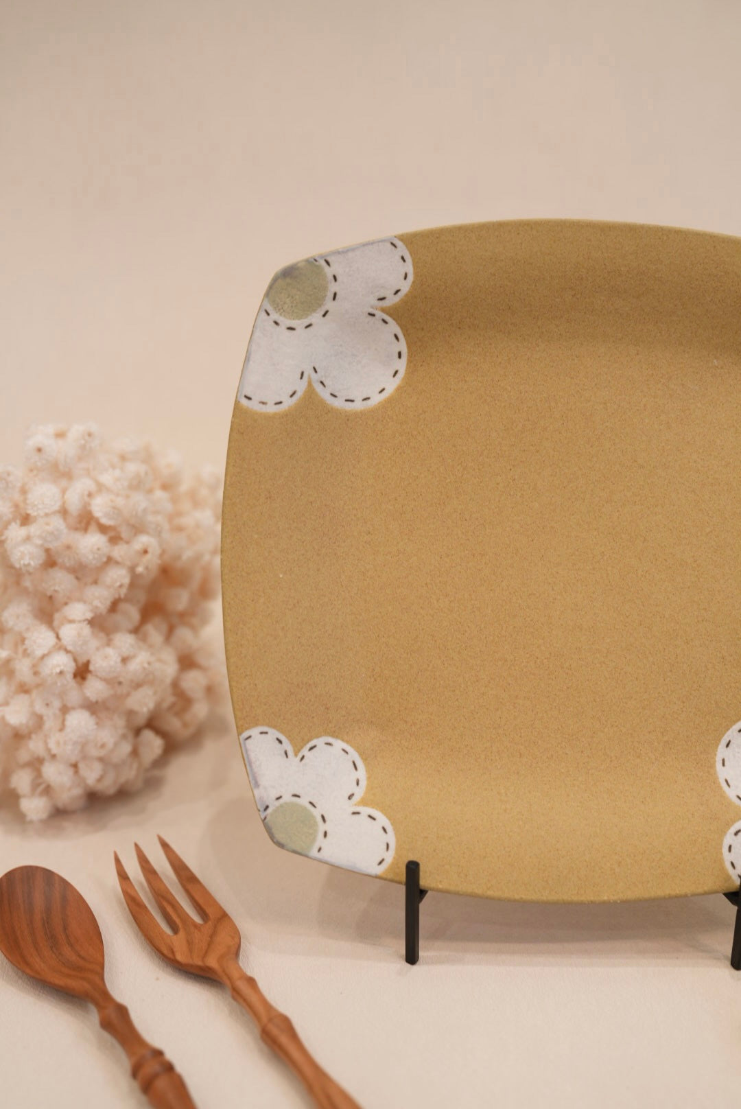 Kei Mitsumochi ミツ持啓 24cm Rectangle Plate - Yellow Flower KM21