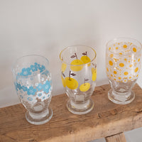 Aderia Glass Pedestal Cups - Yellow Flower