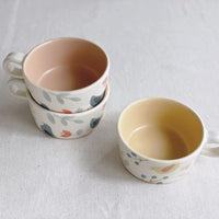 Buncho Pottery Bird and flower soup cup - Blue