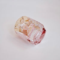 Edo Kiriko Whisky Glass Rock Glass "Flower" Yellow/Red by Junichi Nabetani, Master of traditional crafts