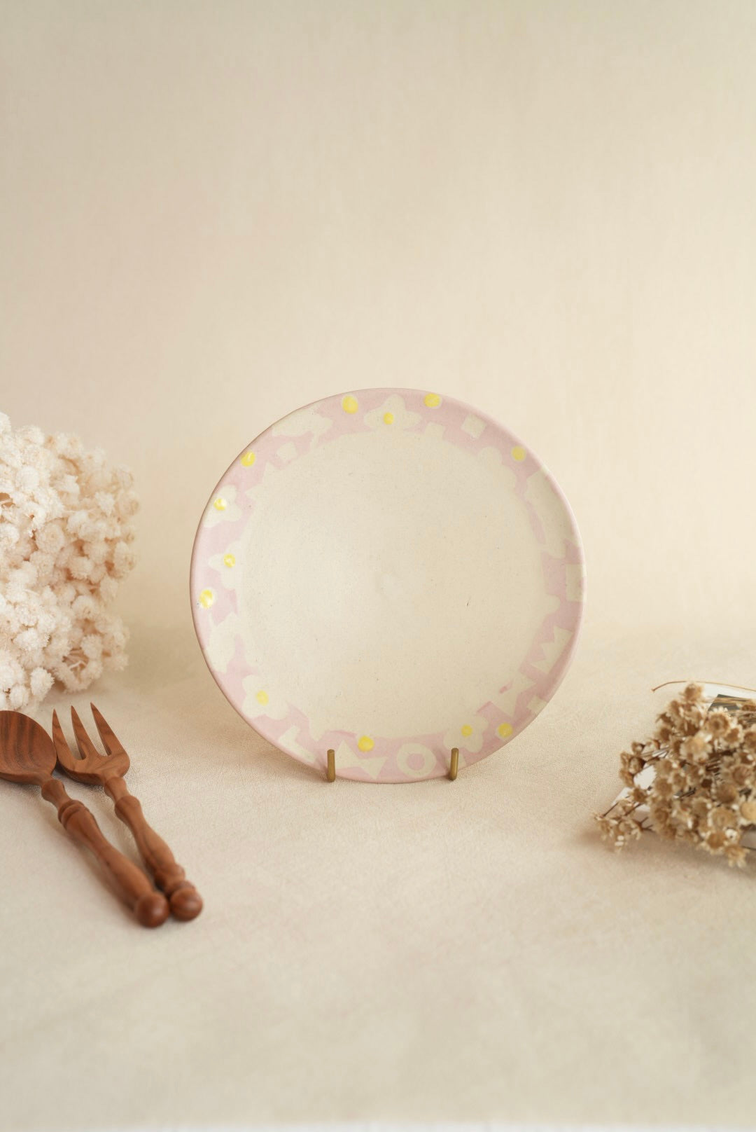 Makiko Sato 佐藤牧子- Pink Mixed Pattern Round Plate MS03