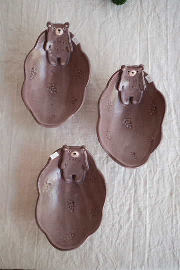 Tsubouchi Mayumi 坪内真弓 Bear Shaped Oval Mini Plate MT05 - Brown Bear