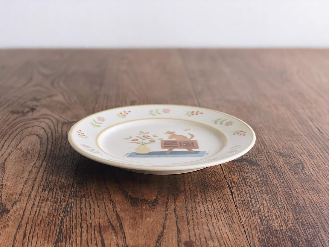 Buncho Pottery 7寸/cat and flower pasta plate