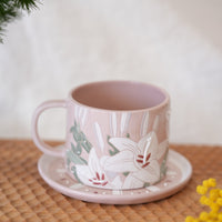 BAIYA Studio Pink Lily Coffee Mug w Saucer