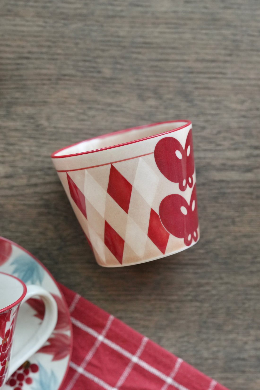 SiShuang Red Checked  with Butterfly Coffee Cup