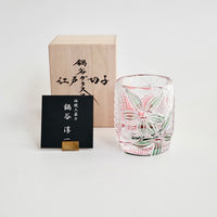 Edo Kiriko Whisky Glass Rock Glass "Buttfly with Flower" Green/Red by Junichi Nabetani, Master of traditional crafts