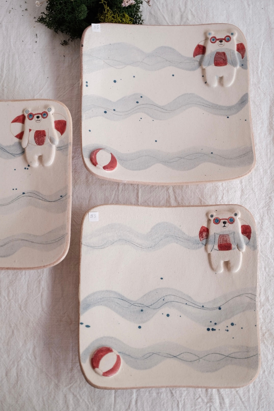 Tsubouchi Mayumi 坪内真弓 Bear Square Plate MT12 - Swimming Bear