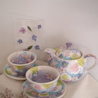 Seto Ware Flower Teapot and Tea cup with Saucer - Purple