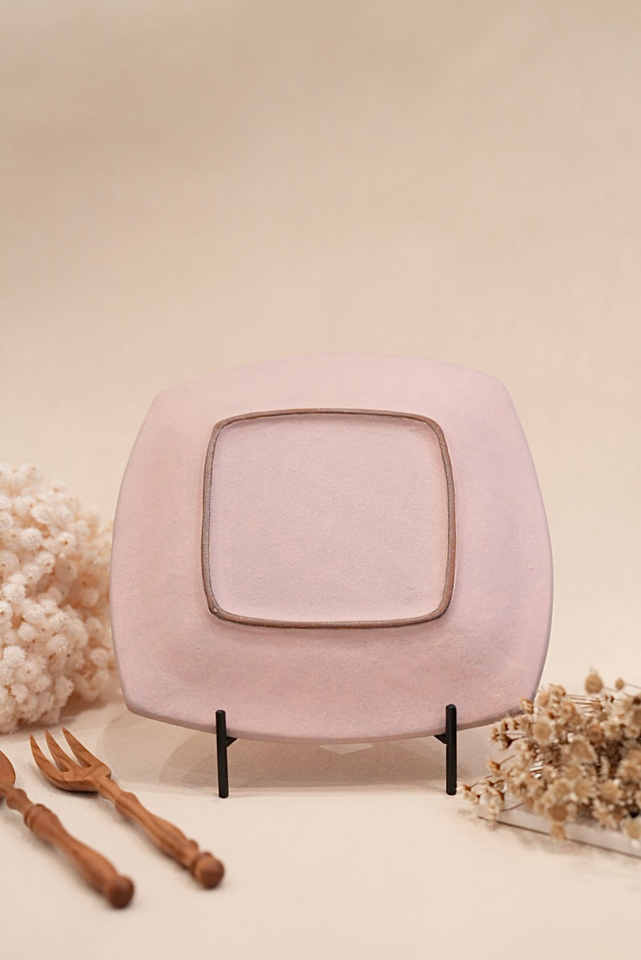 Kei Mitsumochi ミツ持啓 24cm Rectangle Plate - Pink Flower KM23