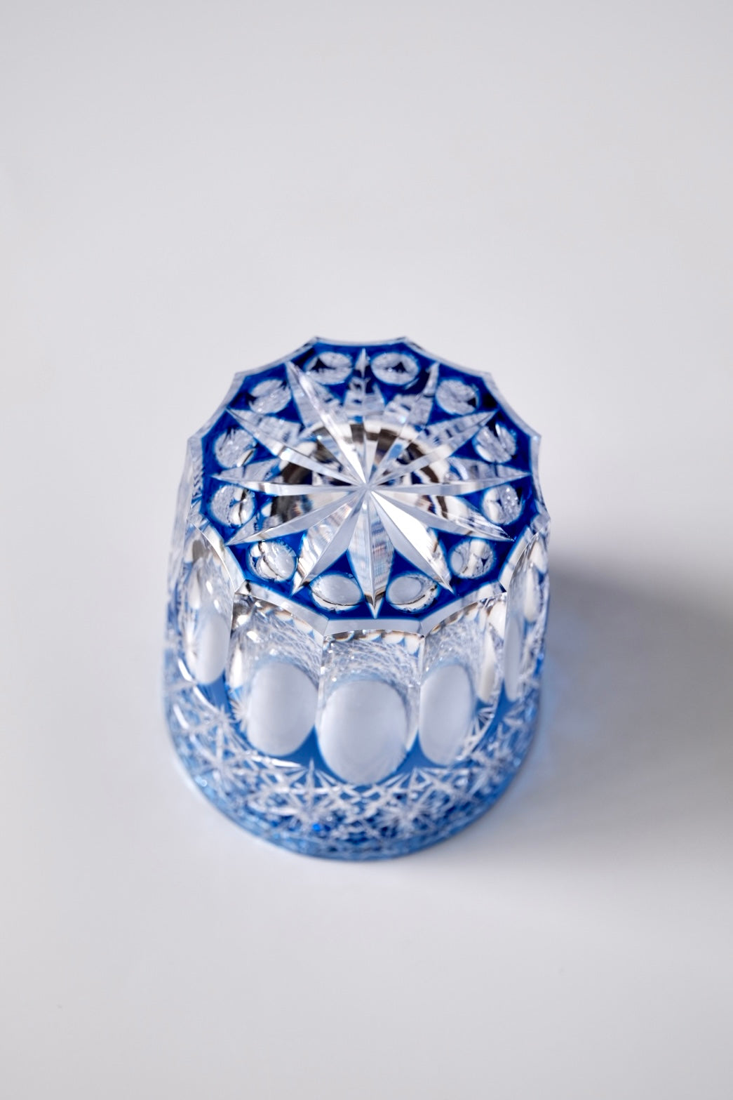 Edo Kiriko Whisky Glass Rock Glass "Large Chrysanthemum" Blue by Junichi Nabetani, Master of traditional crafts