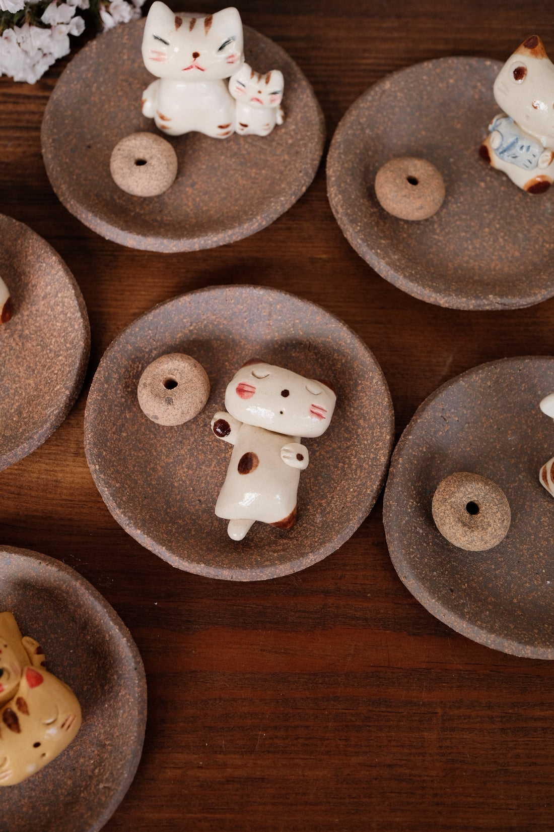 Japanese Clay Animals Incense Holder - Cat Collection