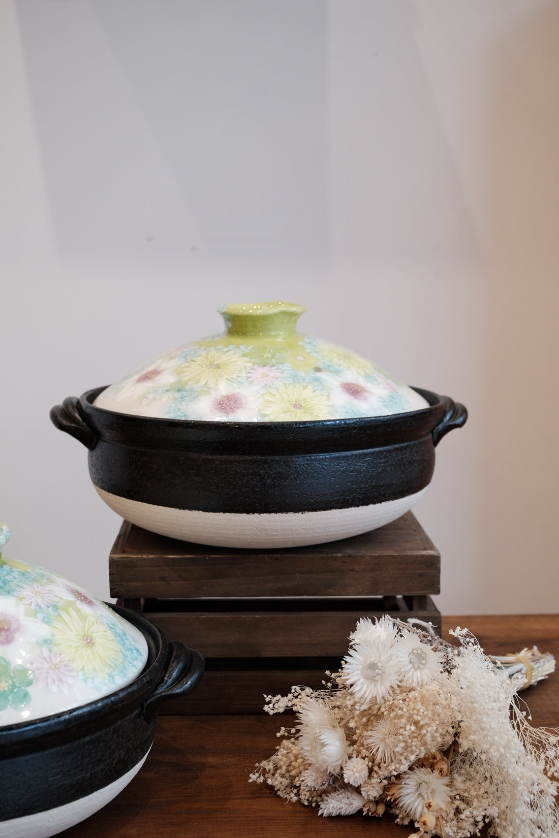 Setoware Flower Donabe Claypot - Green