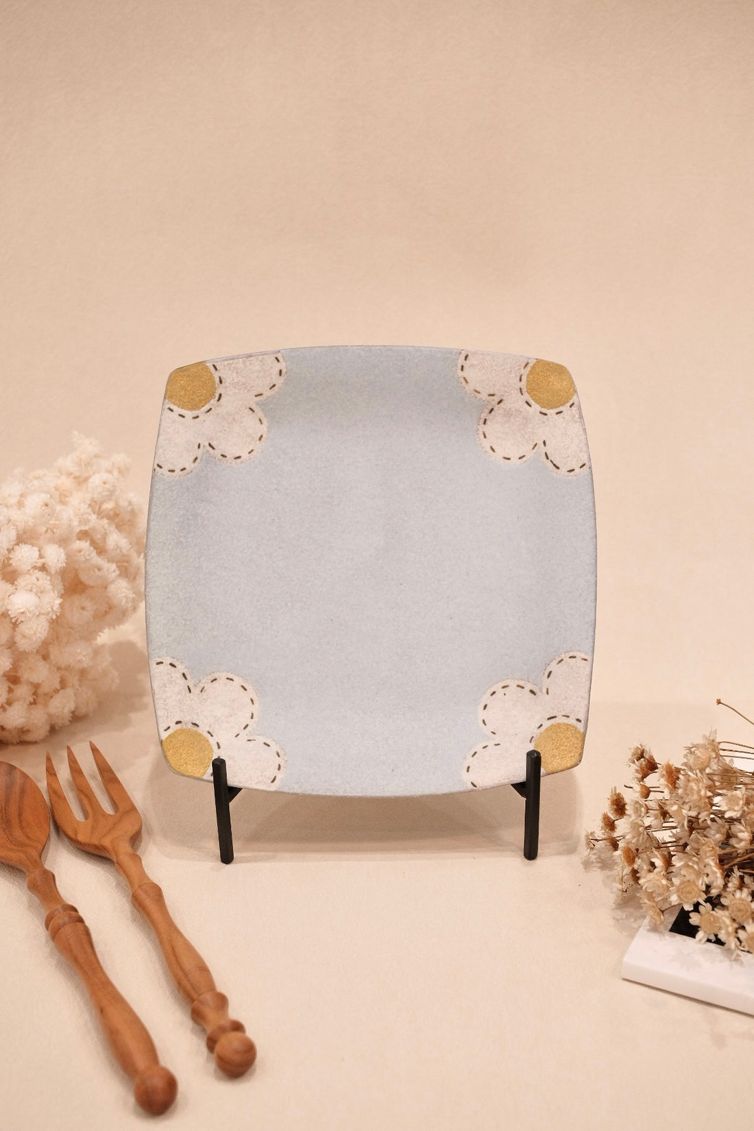 Kei Mitsumochi ミツ持啓 17cm Rectangle Plate - Blue Flower KM27