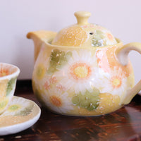 Seto Ware Flower Teapot and Tea cup with Saucer -Yellow