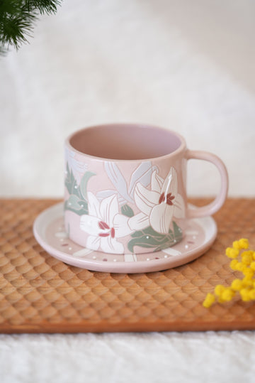 BAIYA Studio Pink Lily Coffee Mug w Saucer