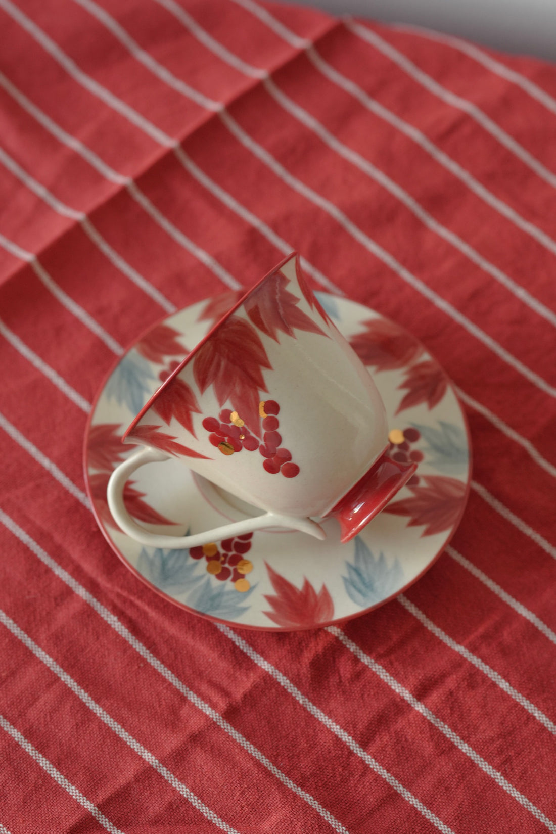 SiShuang Red Grape Coffee Cup w Saucer Set