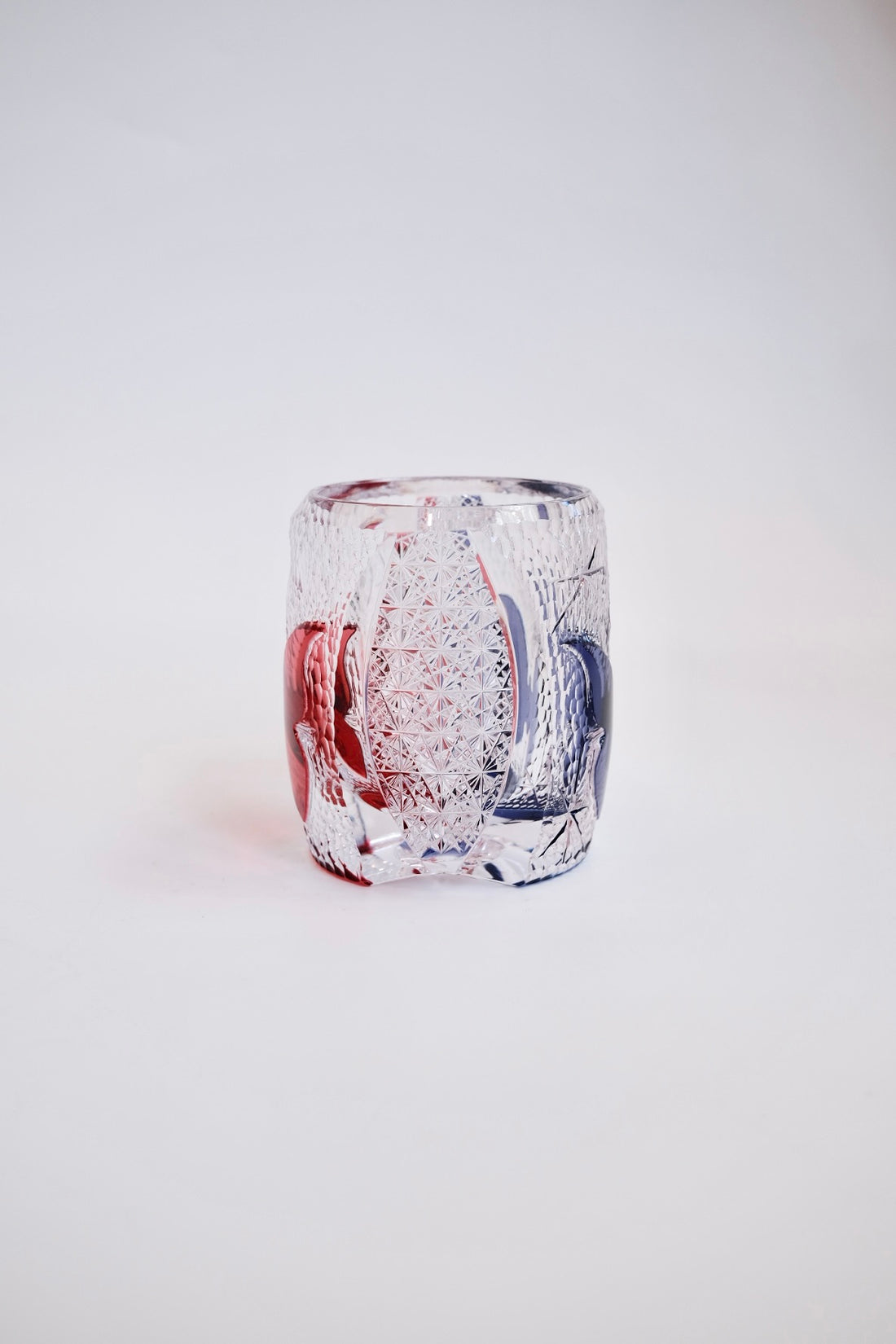 Edo Kiriko Whisky Glass Rock Glass "Butterfly" Purple/Red by Junichi Nabetani, Master of traditional crafts
