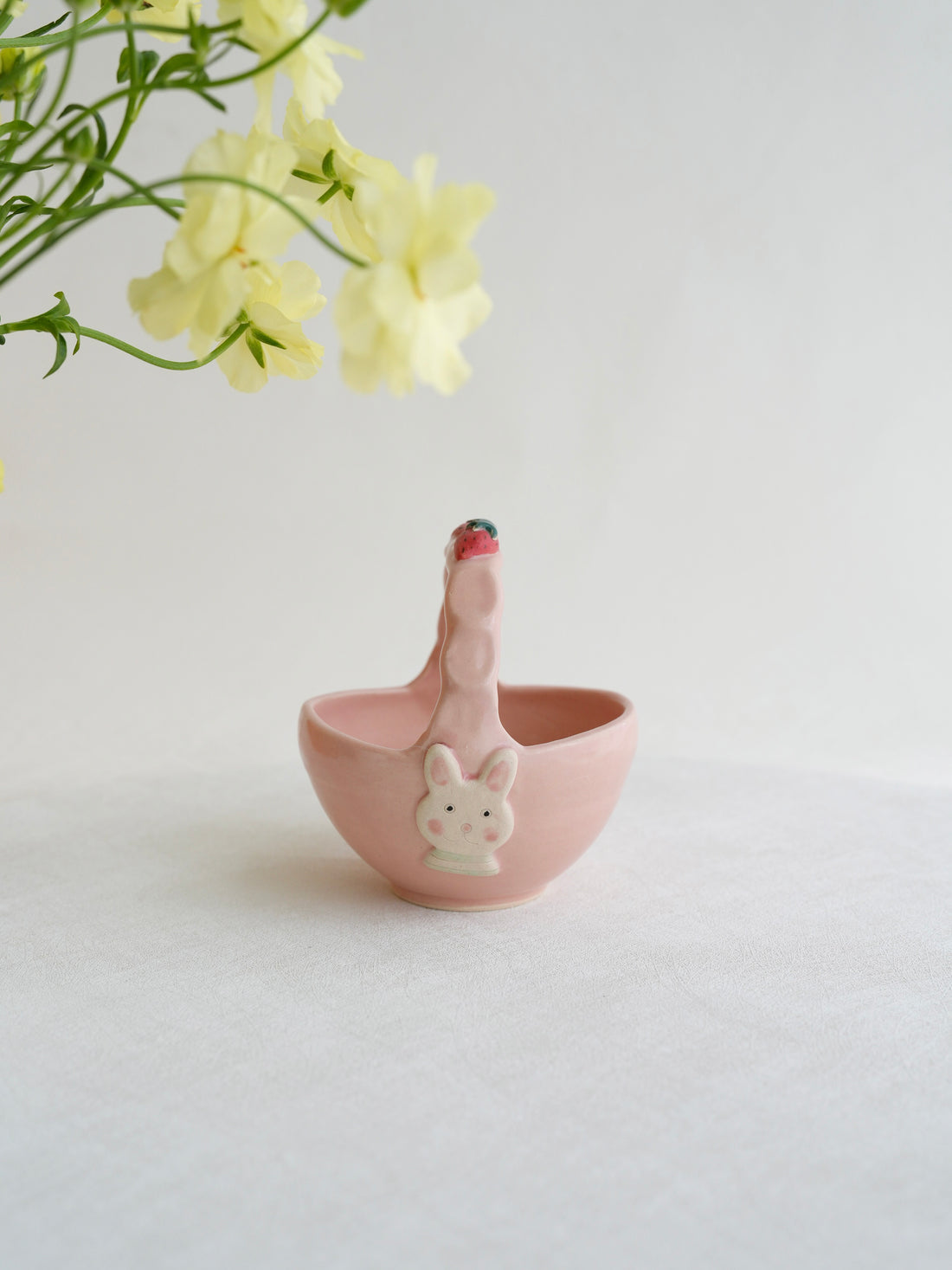 Fumiko Kondo 近藤布美子 - Pink Rabbit Ceramic Basket FK26