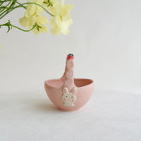 Fumiko Kondo 近藤布美子 - Pink Rabbit Ceramic Basket FK26