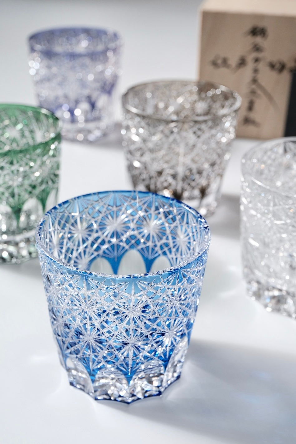 Edo Kiriko Whisky Glass Rock Glass "Large Chrysanthemum" Blue by Junichi Nabetani, Master of traditional crafts