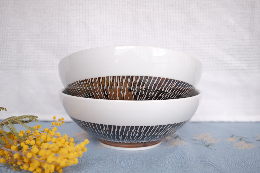 Minoware Ramen Bowl Blue & Brown