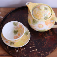 Seto Ware Flower Teapot and Tea cup with Saucer -Yellow