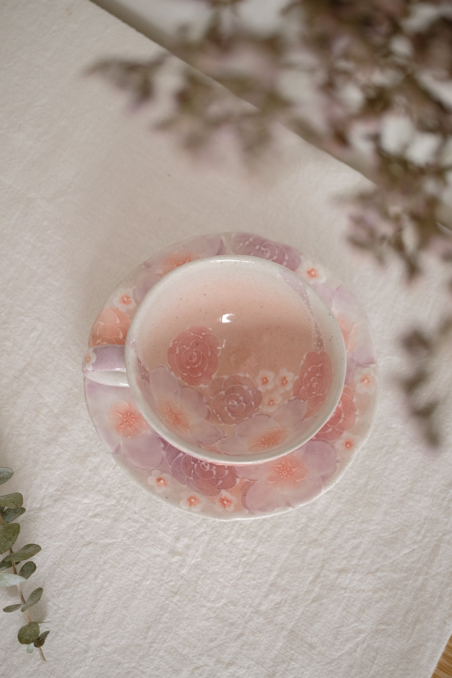 Seto Ware Flower Coffee Cup With Saucer