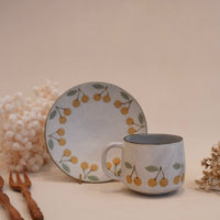 Kei Mitsumochi ミツ持啓 Cherry Mug with Saucer - Yellow  KM12
