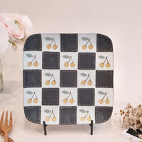 Kei Mitsumochi ミツ持啓 Rectangle Plate - Checked Pattern Yellow Cherry KM19