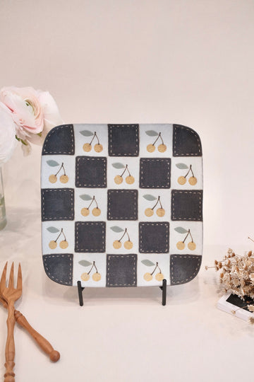 Kei Mitsumochi ミツ持啓 Rectangle Plate - Checked Pattern Yellow Cherry KM19