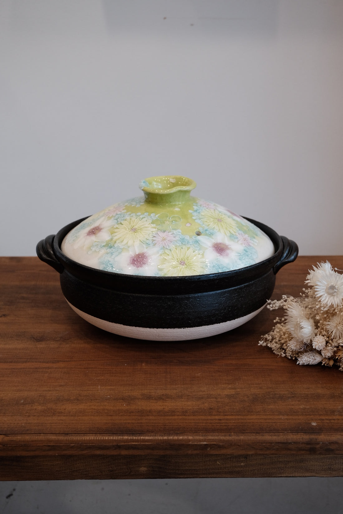 Setoware Flower Donabe Claypot - Green