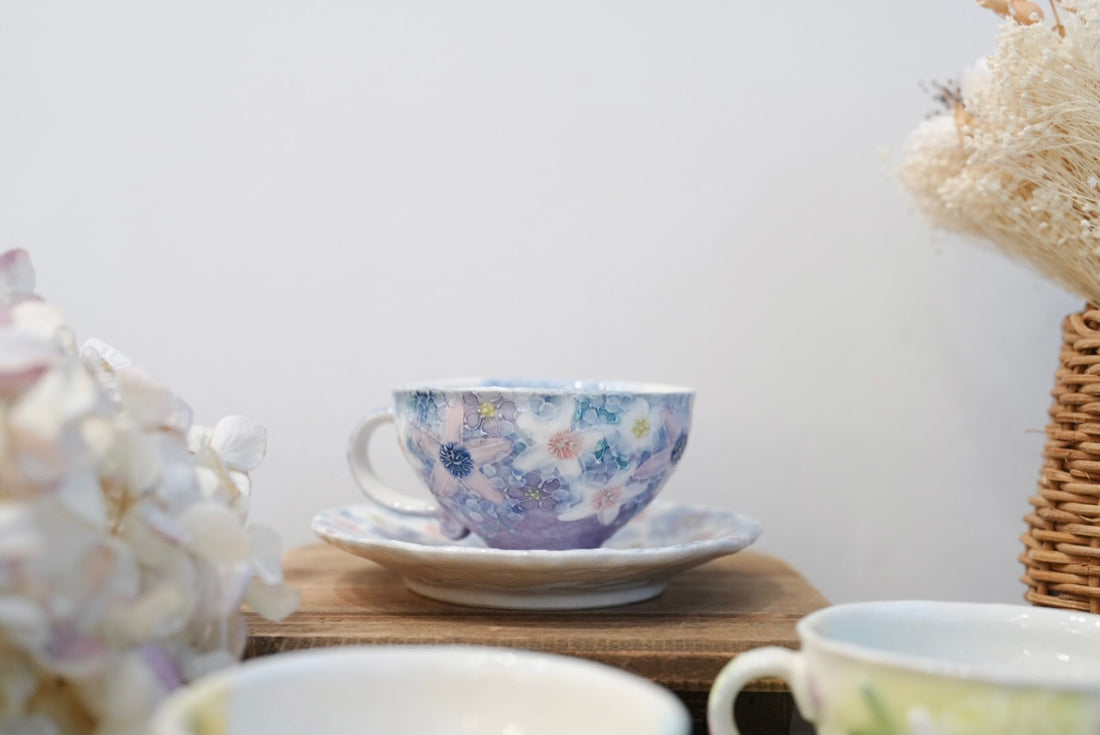 Seto Ware Flower Coffee Cup With Saucer