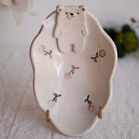 Tsubouchi Mayumi 坪内真弓 Bear Shaped Oval Mini Plate MT05 - Flower