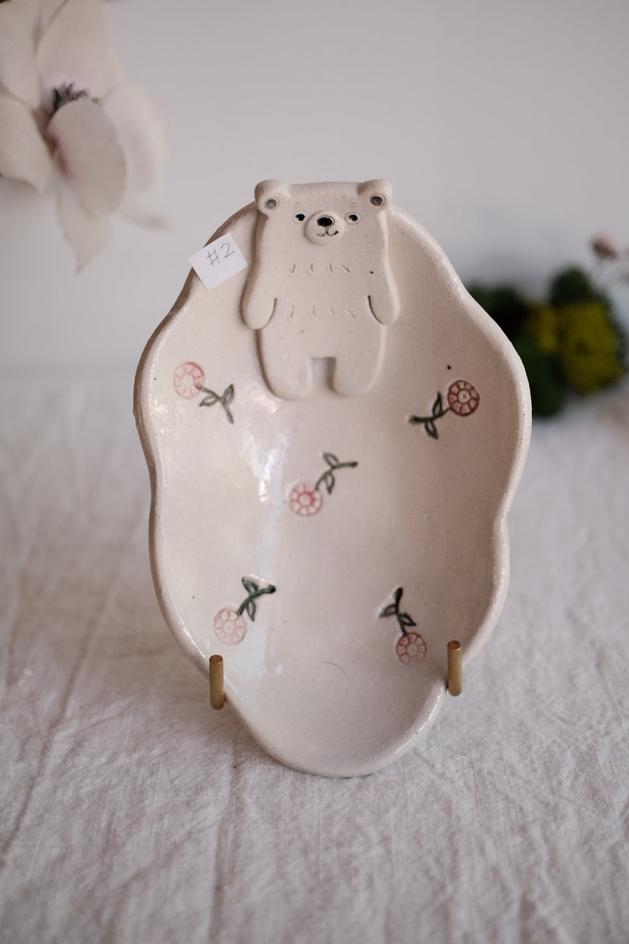 Tsubouchi Mayumi 坪内真弓 Bear Shaped Oval Mini Plate MT05 - Flower