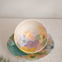 Seto Ware Flower Coffee Cup With Saucer