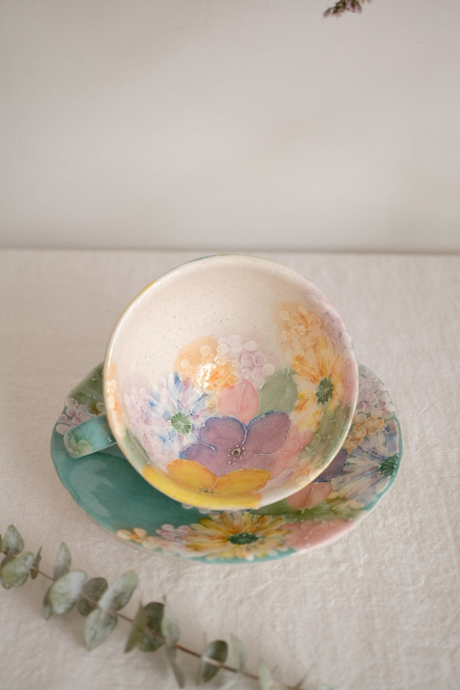 Seto Ware Flower Coffee Cup With Saucer