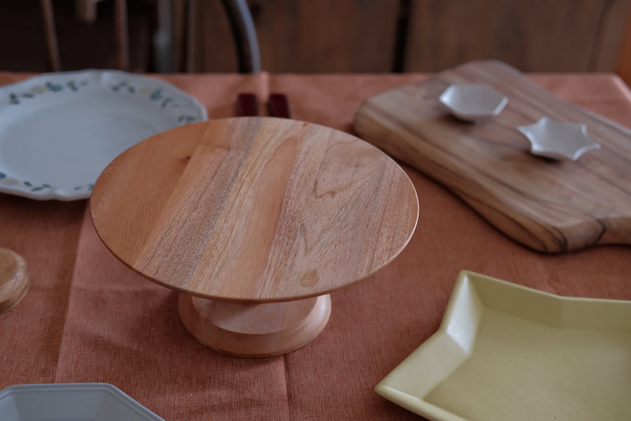 Natural Wood Pedestal Plate Cake Stand