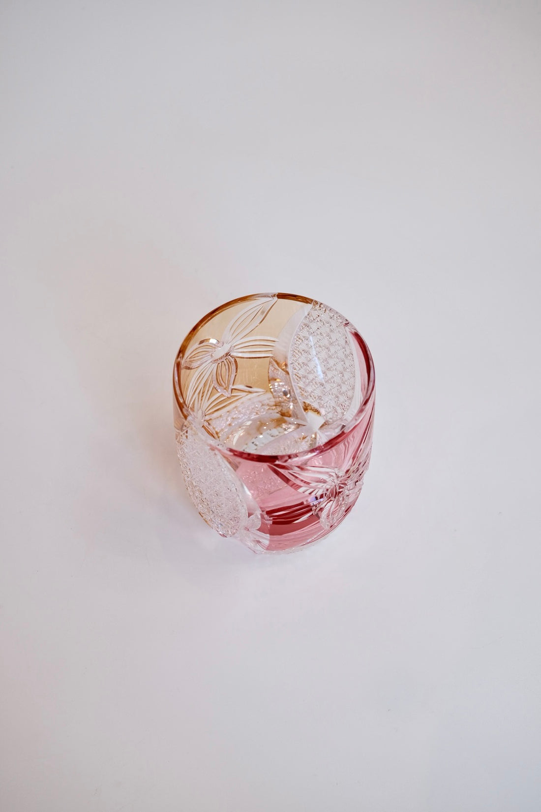 Edo Kiriko Whisky Glass Rock Glass "Flower" Yellow/Red by Junichi Nabetani, Master of traditional crafts
