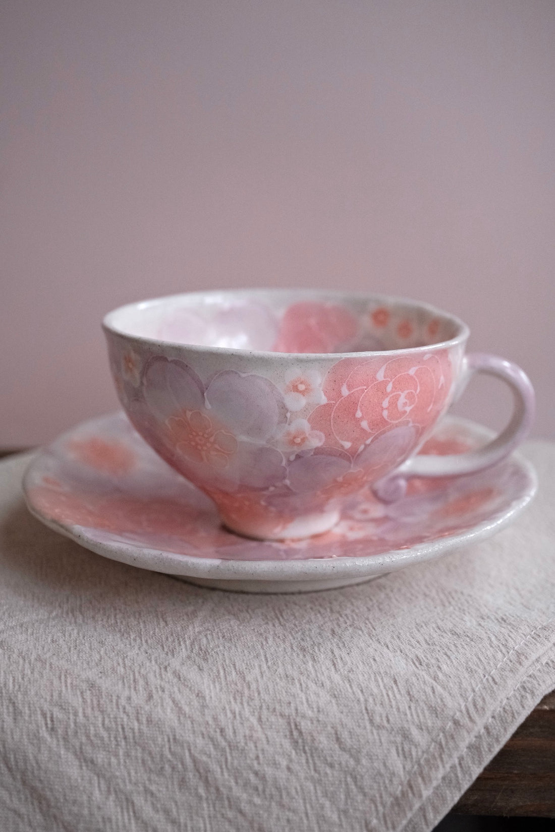 Seto Ware Flower Coffee Cup With Saucer