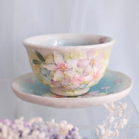 Seto Ware Flower Tea cup with Saucer - Green