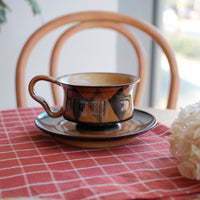SiShuang Retro Checked Coffee Cup w Saucer Set