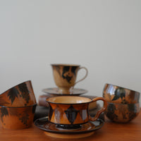 SiShuang Retro Checked Coffee Cup w Saucer Set