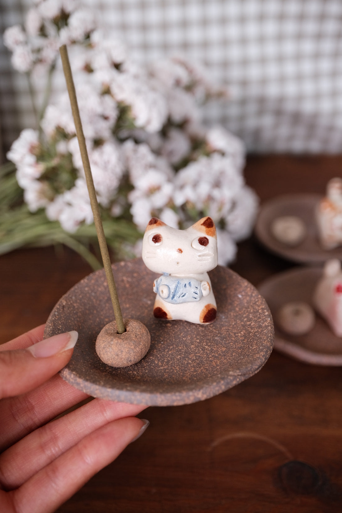 Japanese Clay Animals Incense Holder - Cat Collection