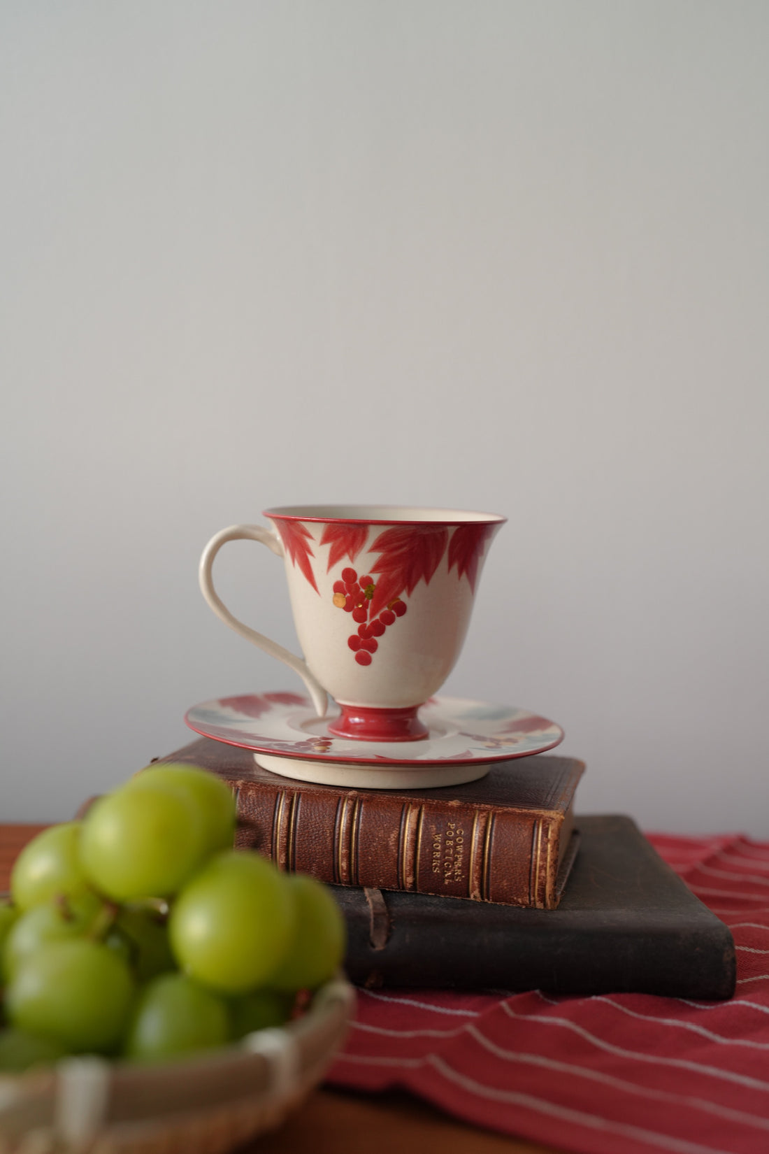 SiShuang Red Grape Coffee Cup w Saucer Set