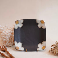 Kei Mitsumochi ミツ持啓 17cm Rectangle Plate - Black Flower KM25